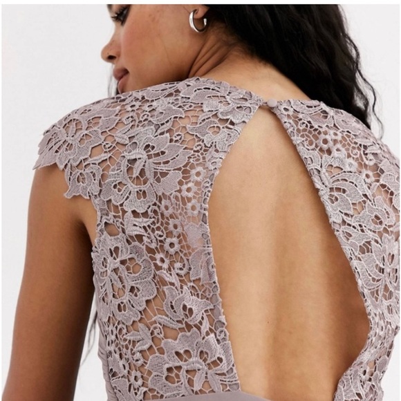 Little Mistress lace insert drape maxi dress in oyster - Picture 3 of 14